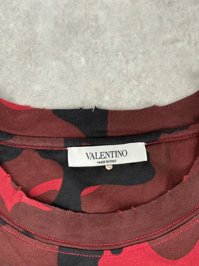 SS2012 Valentino Red Military Camouflage Distressed T-Shirt AuXvYJg 6