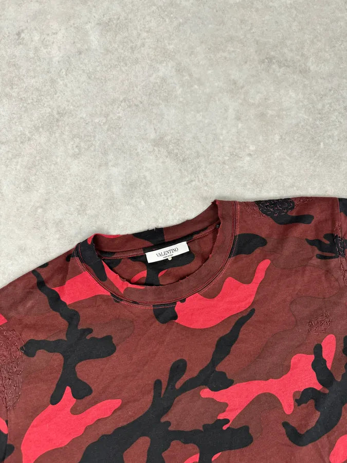 SS2012 Valentino Red Military Camouflage Distressed T-Shirt AuXvYJg 3