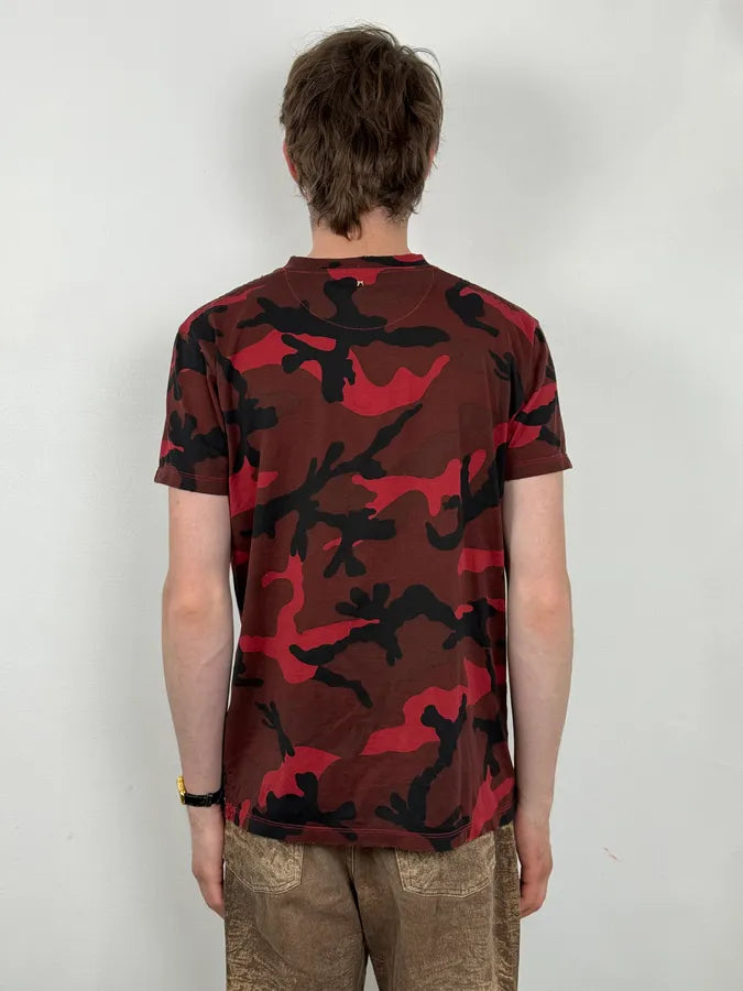 SS2012 Valentino Red Military Camouflage Distressed T-Shirt AuXvYJg 2