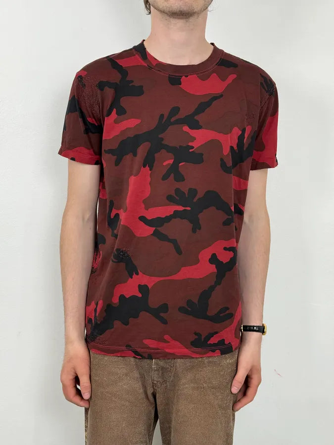 SS2012 Valentino Red Military Camouflage Distressed T-Shirt AuXvYJg 1