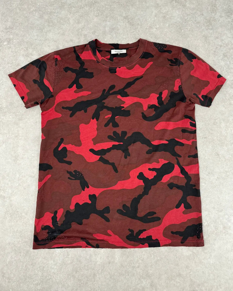 SS2012 Valentino Red Military Camouflage Distressed T-Shirt AuXvYJg 0