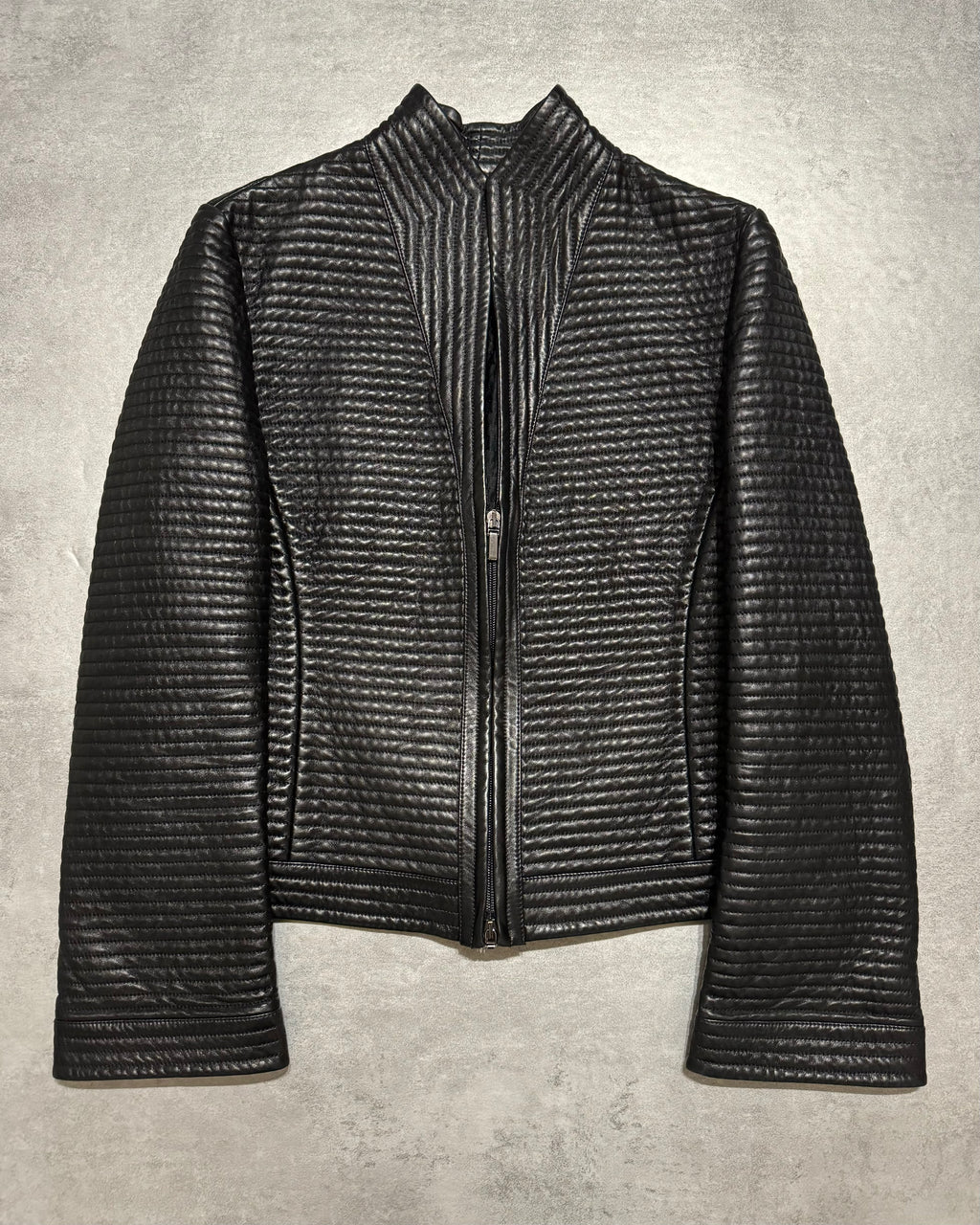 AW2002 Armani Collezioni Black Radiant Leather Sophisticated Jacket (XS/S) - 1