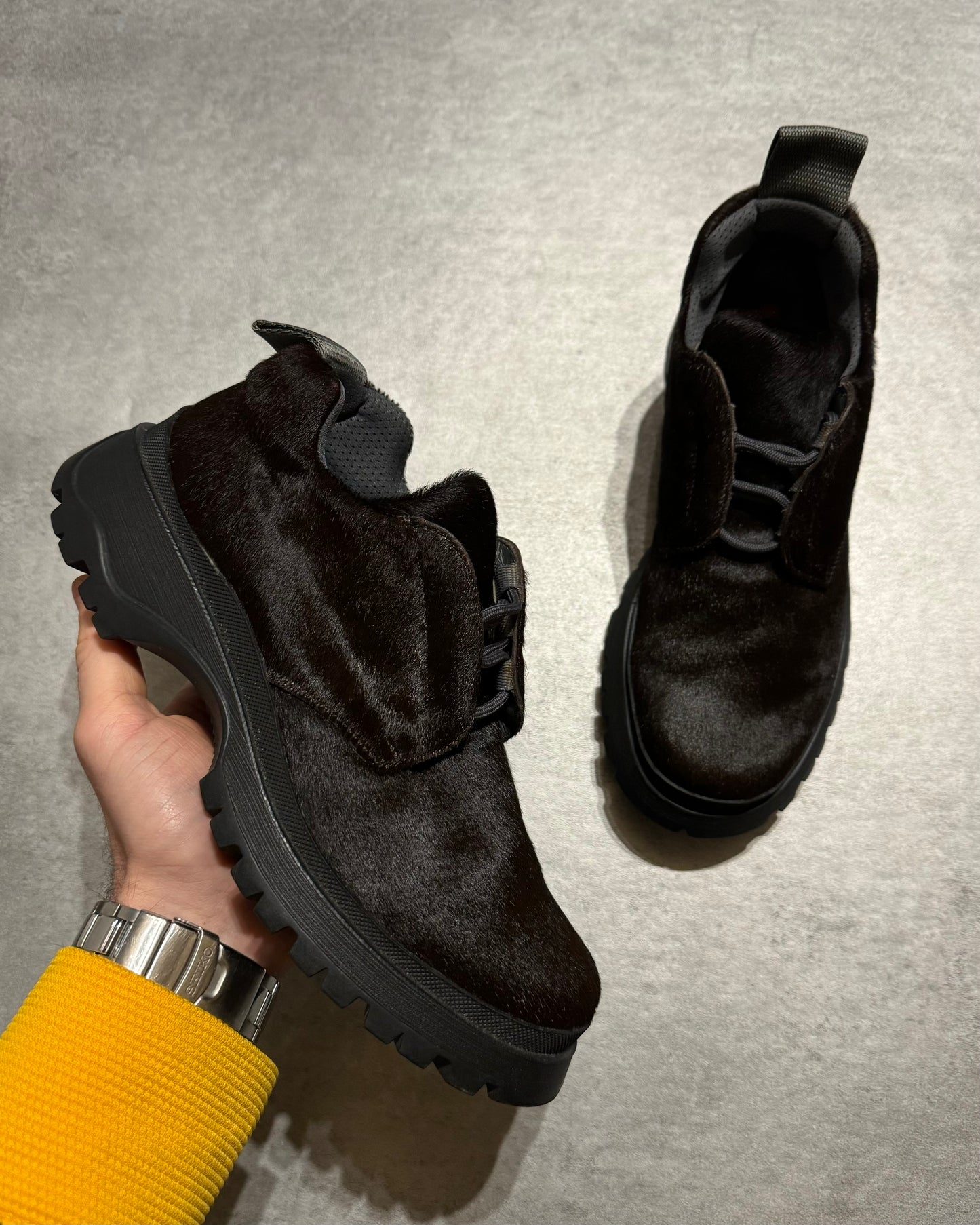 FW1999 Prada Fur Brown Leather Vibram Boots (39) - 1