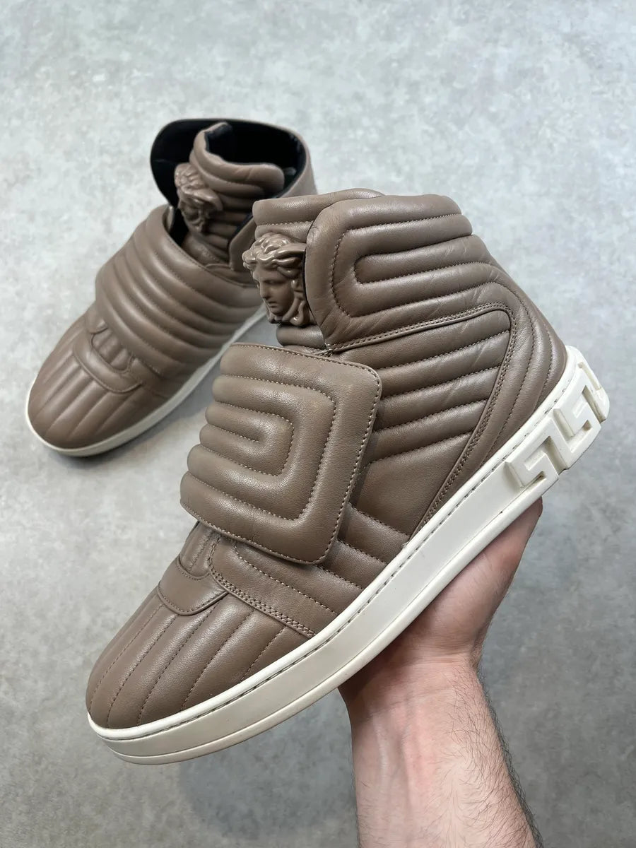 Versace Beige Leather Quilted High Sneakers zcWLeZX 0