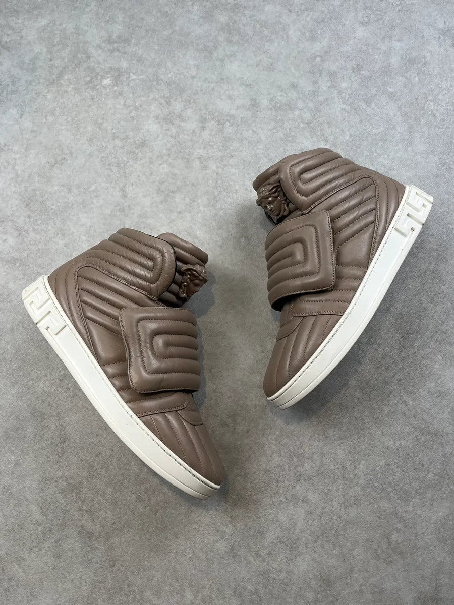Versace Beige Leather Quilted High Sneakers zcWLeZX 1