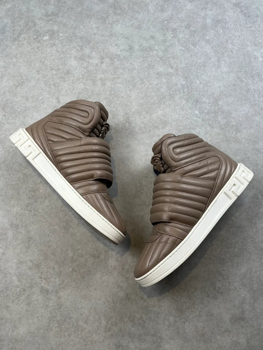 Versace Beige Leather Quilted High Sneakers zcWLeZX 2