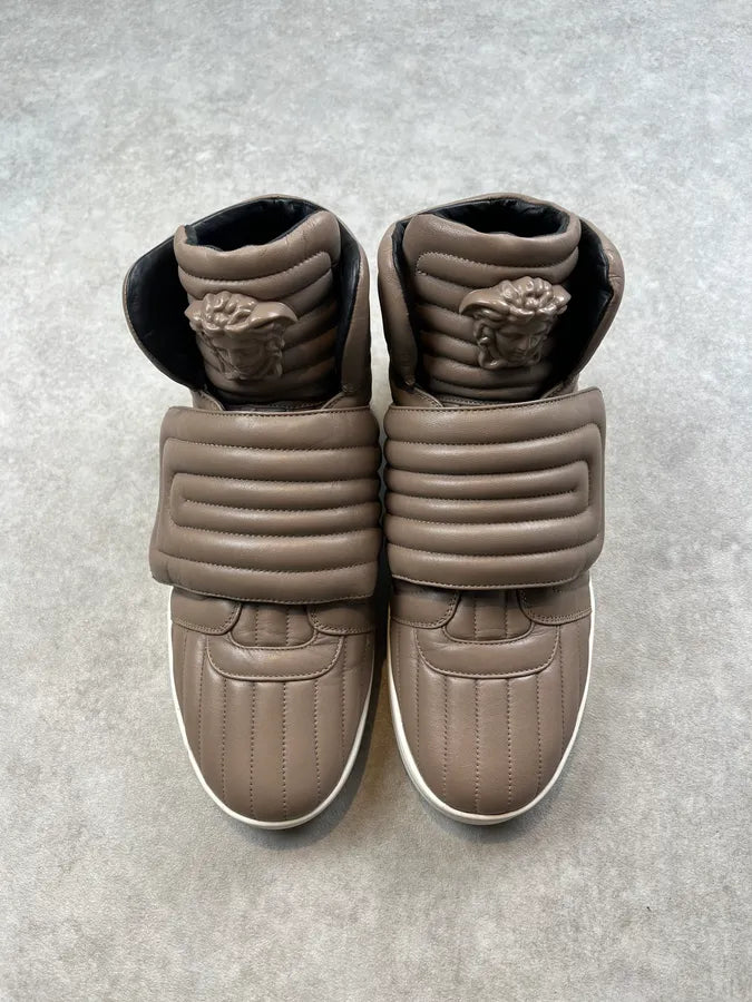 Versace Beige Leather Quilted High Sneakers zcWLeZX 4