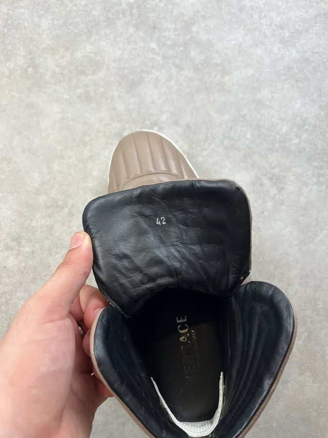 Versace Beige Leather Quilted High Sneakers zcWLeZX 7