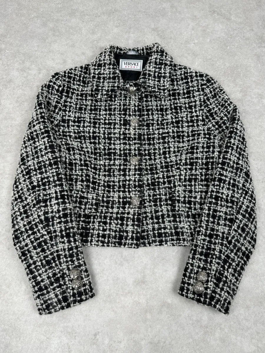 Versace Black & White Tweed Classy Jacket dpNowfk 0