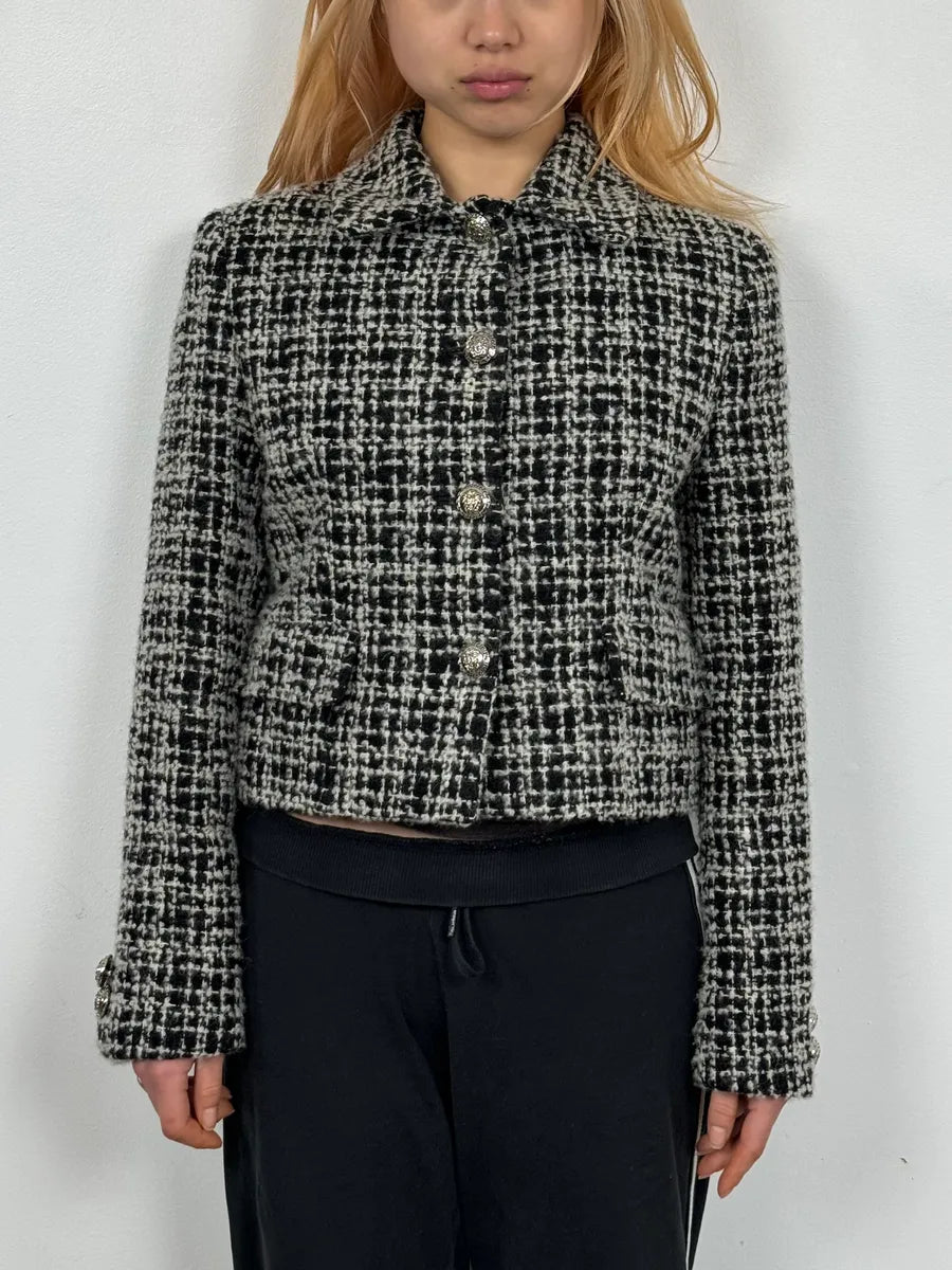 Versace Black & White Tweed Classy Jacket dpNowfk 1