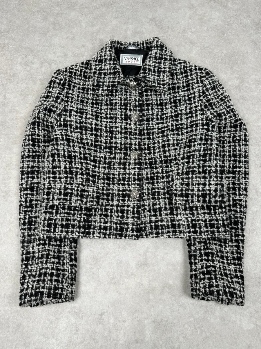 Versace Black & White Tweed Classy Jacket dpNowfk 3