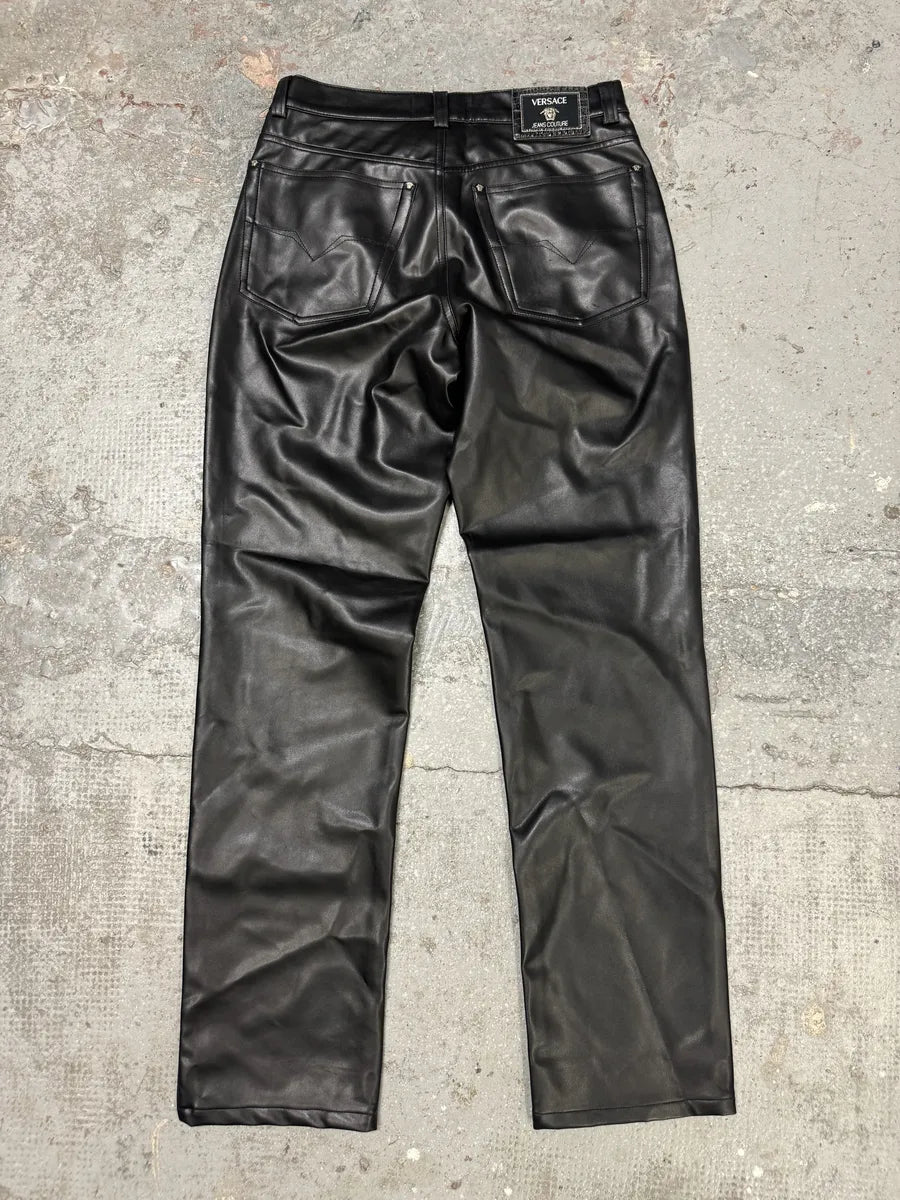 Versace Black Eco Leather Matrix Pants (S) 1