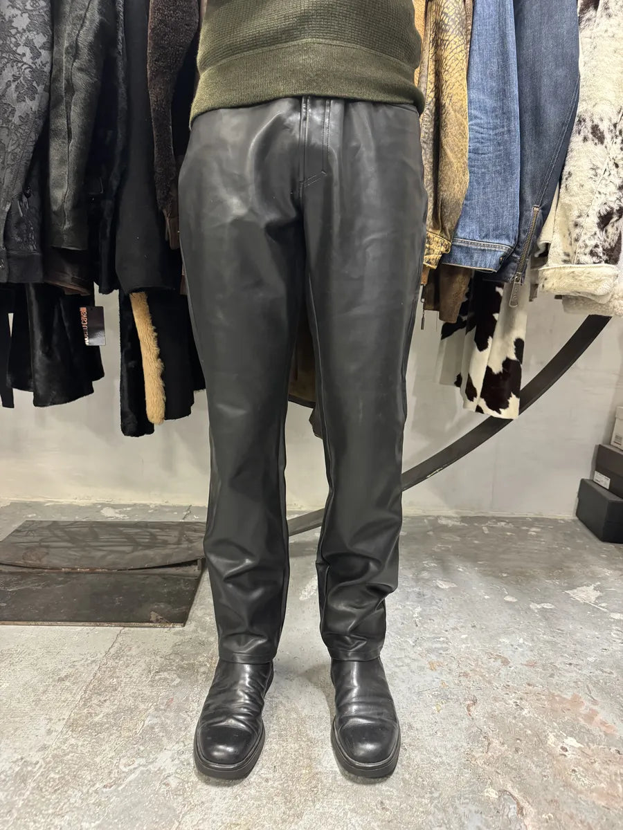 Versace Black Eco Leather Matrix Pants (S) 2