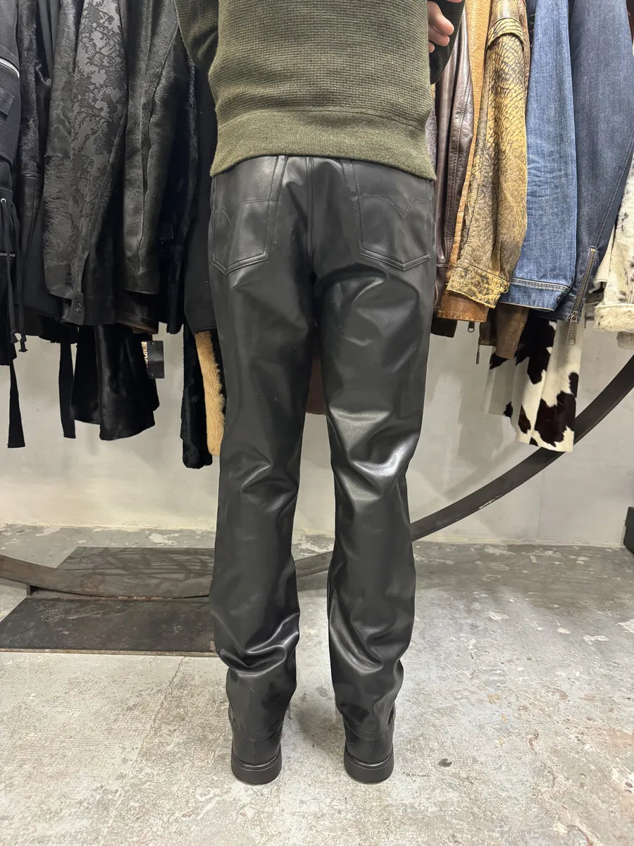 Versace Black Eco Leather Matrix Pants (S) 3