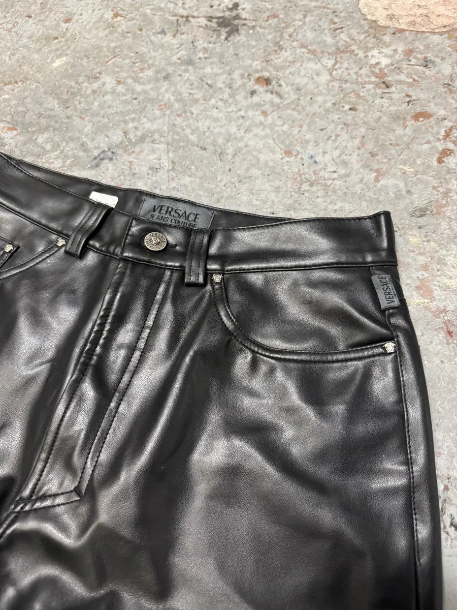 Versace Black Eco Leather Matrix Pants (S) 5
