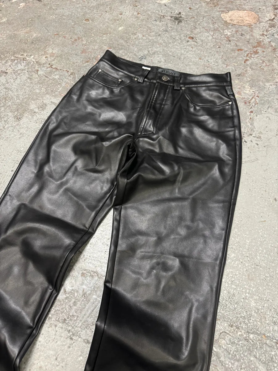 Versace Black Eco Leather Matrix Pants (S) 6