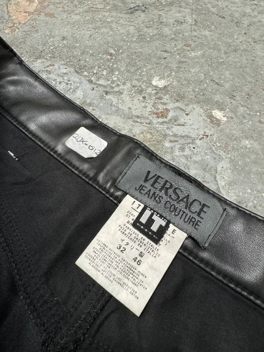 Versace Black Eco Leather Matrix Pants (S) 7