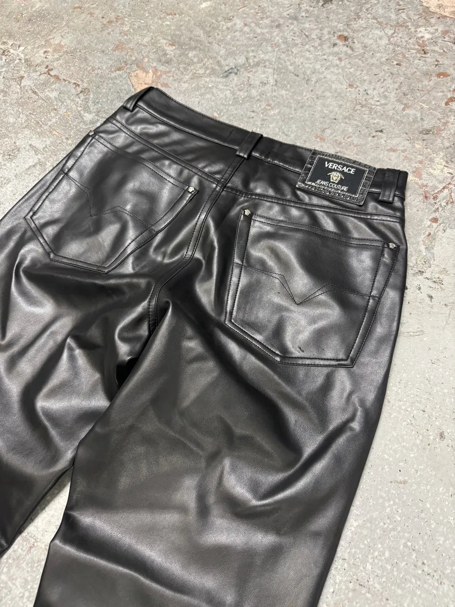 Versace Black Eco Leather Matrix Pants (S) 8