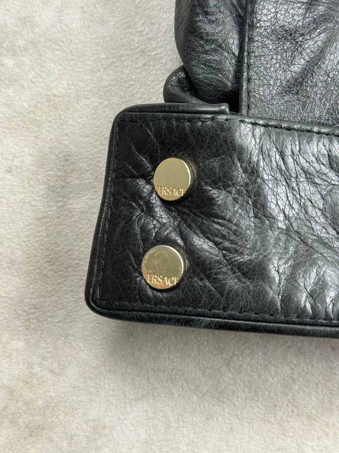 2000s Versace Black Leather Aviator Bomber Jacket xUnbLaG 10
