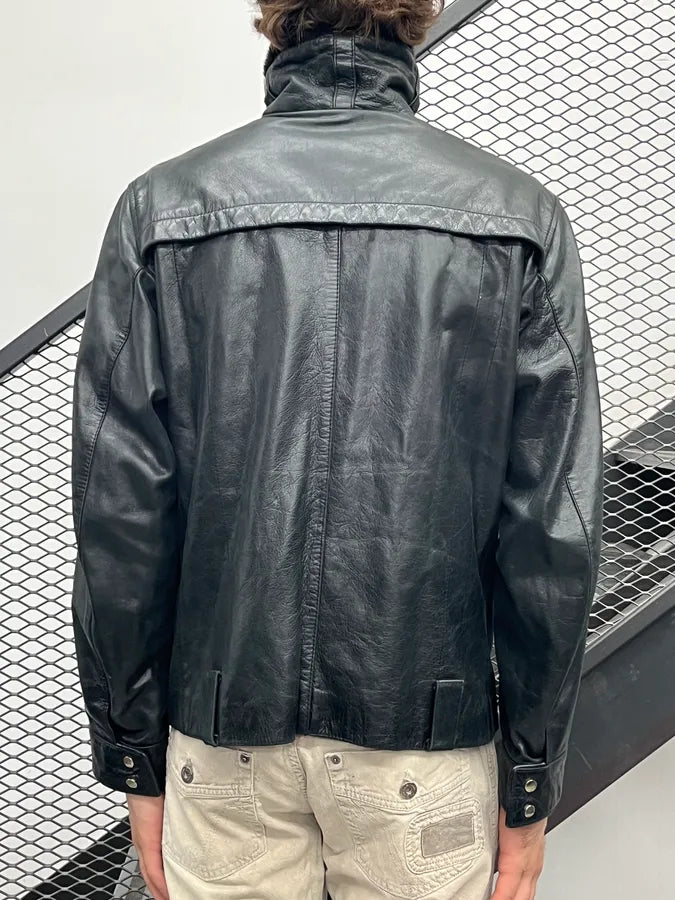 2000s Versace Black Leather Aviator Bomber Jacket xUnbLaG 2