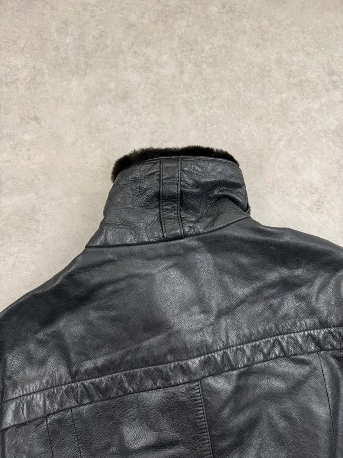 2000s Versace Black Leather Aviator Bomber Jacket xUnbLaG 9