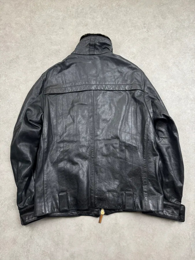 2000s Versace Black Leather Aviator Bomber Jacket xUnbLaG 7