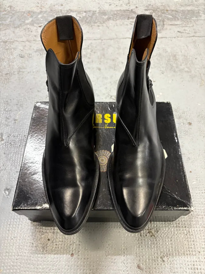 Versace Black Leather Classy Chelsea Biker Boots  aVkHjbN 1