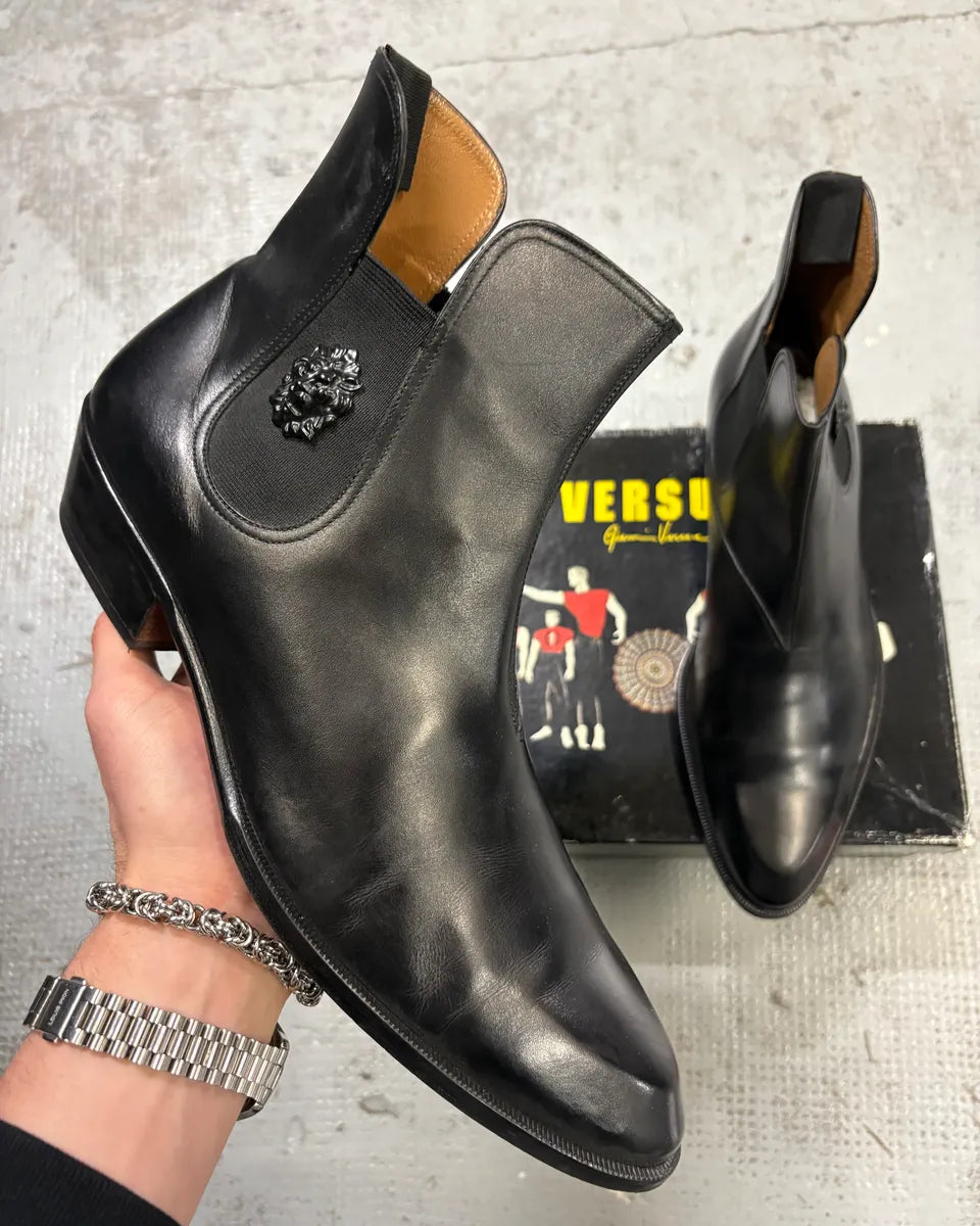 Versace Black Leather Classy Chelsea Biker Boots  aVkHjbN 0