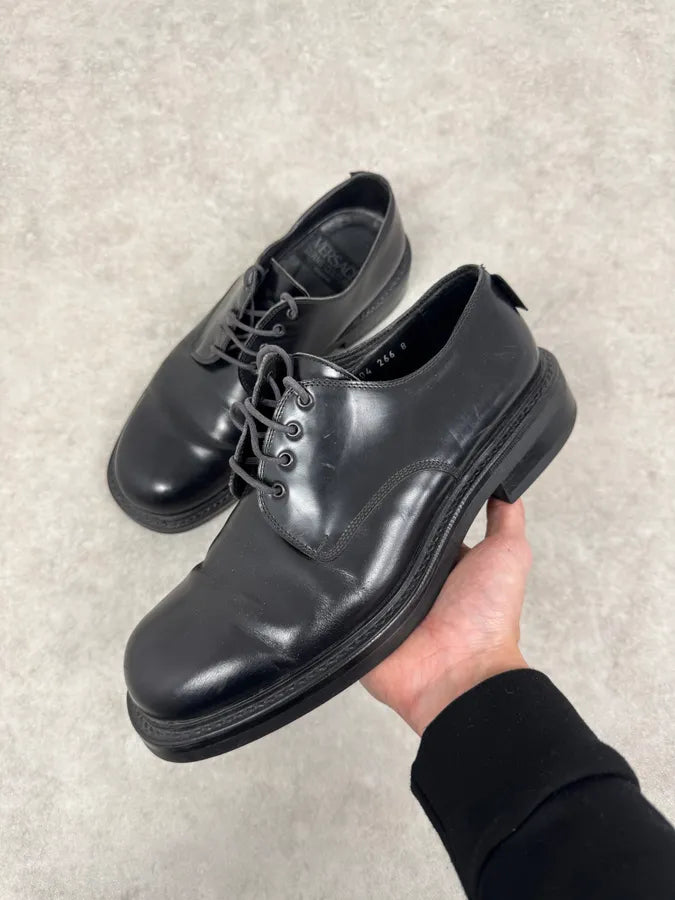 Versace Black Leather Derby Shoes AMOryLh 0