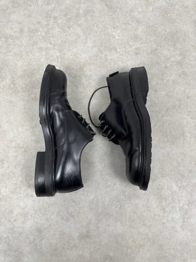 Versace Black Leather Derby Shoes AMOryLh 2