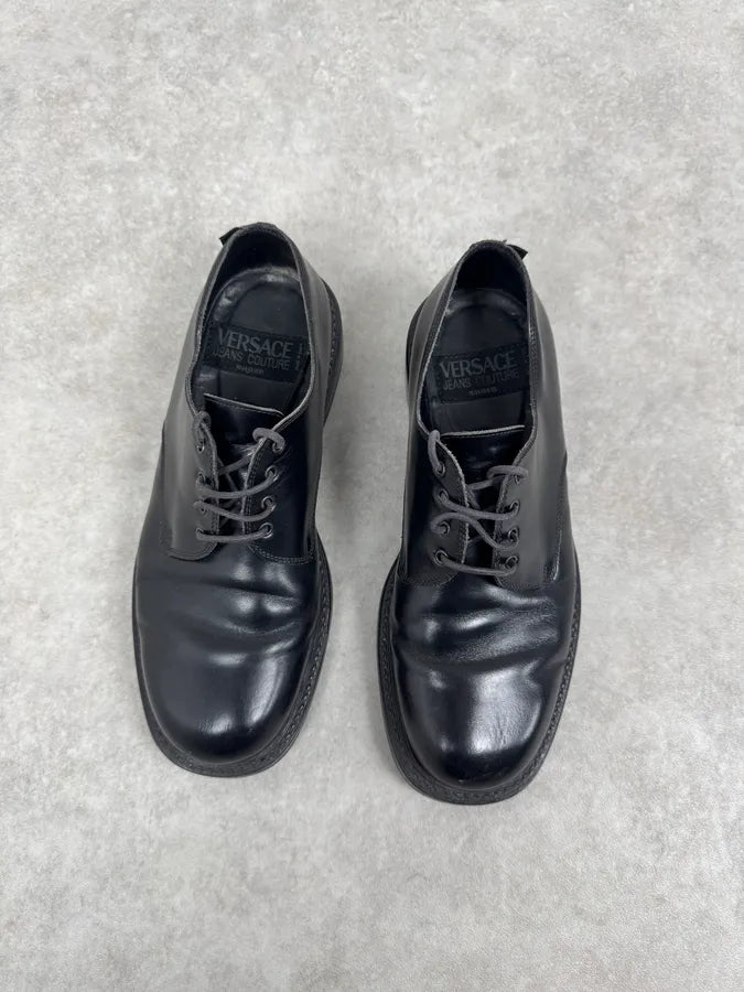Versace Black Leather Derby Shoes AMOryLh 5
