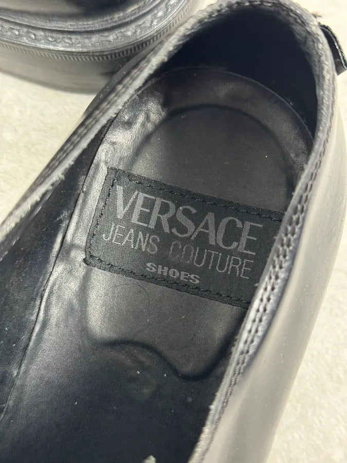 Versace Black Leather Derby Shoes AMOryLh 6