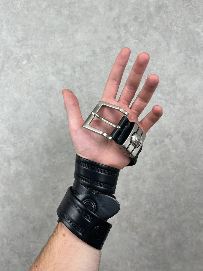 Versace Black Leather Medusa Metallic Belt EClqZKS 1
