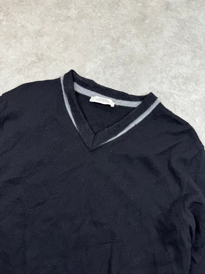 Versace Black Lifting V-Neck Wool Sweater PSsZsTL 4