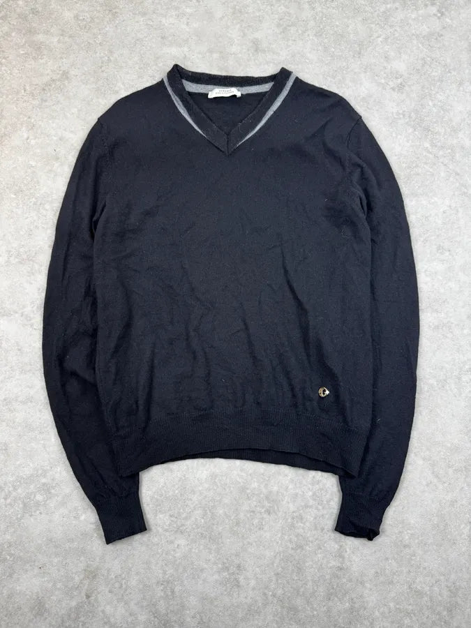 Versace Black Lifting V-Neck Wool Sweater PSsZsTL 0