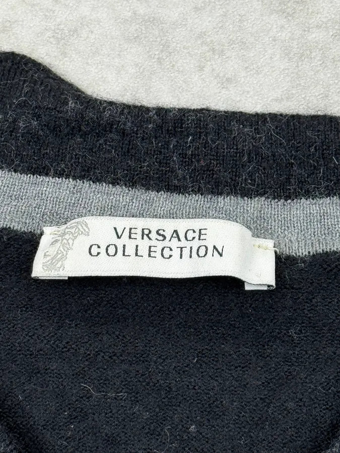 Versace Black Lifting V-Neck Wool Sweater PSsZsTL 7