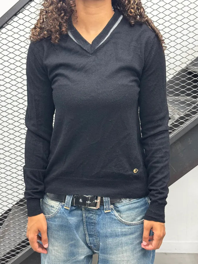 Versace Black Lifting V-Neck Wool Sweater PSsZsTL 2