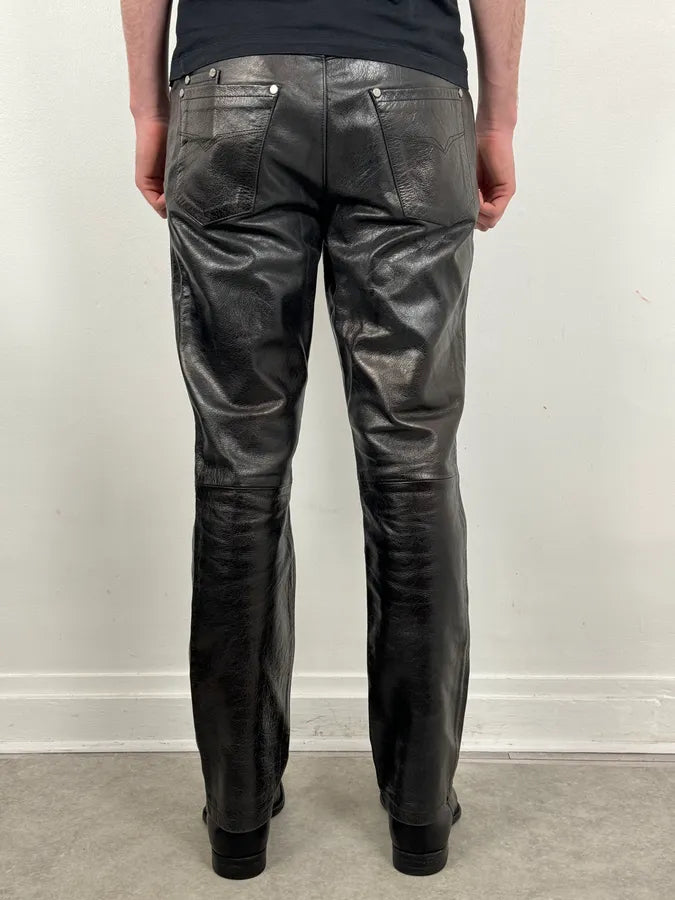 Versace Black Multi-Zips Biker Leather Pants woNjUlS 3