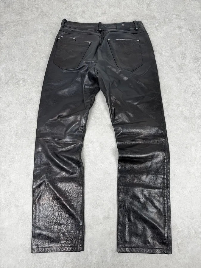 Versace Black Multi-Zips Biker Leather Pants woNjUlS 4