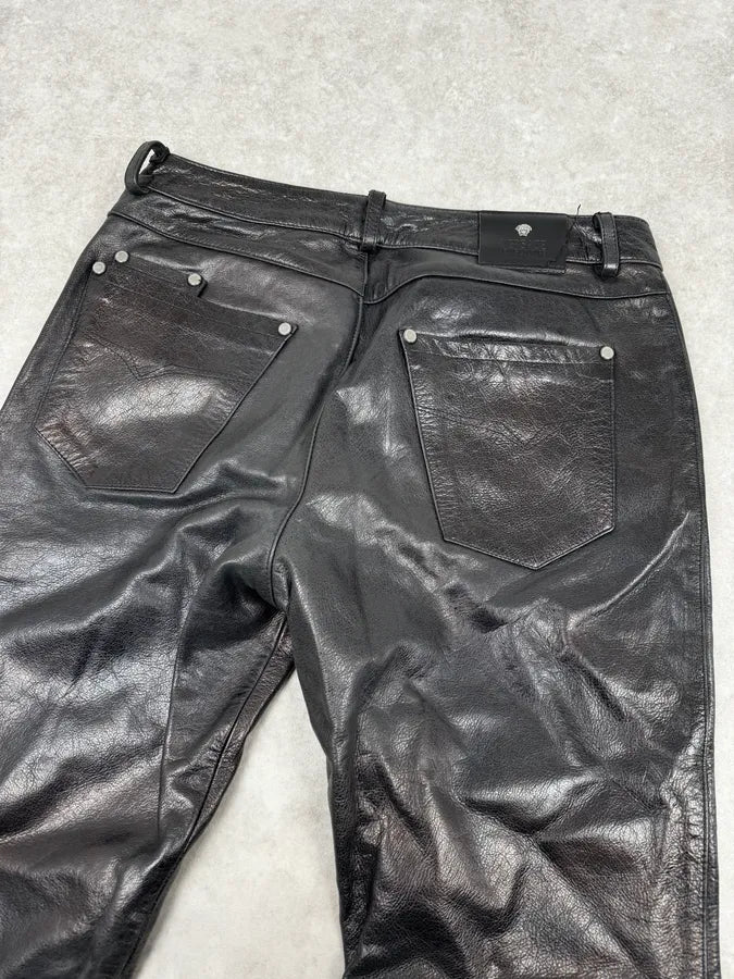 Versace Black Multi-Zips Biker Leather Pants woNjUlS 6
