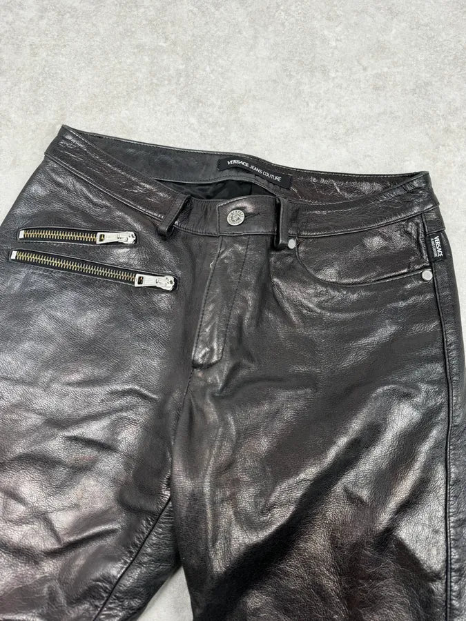 Versace Black Multi-Zips Biker Leather Pants woNjUlS 5