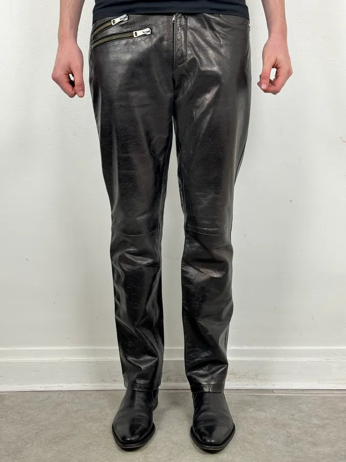 Versace Black Multi-Zips Biker Leather Pants woNjUlS 1