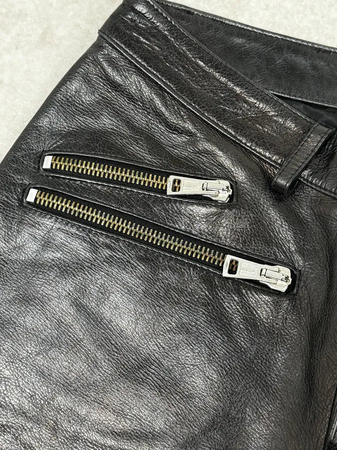 Versace Black Multi-Zips Biker Leather Pants woNjUlS 7