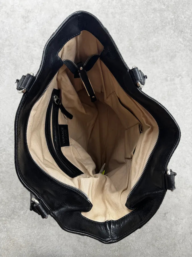 Versace Black Ornamental Baroque Suede Tote Bag wngdMtc 10