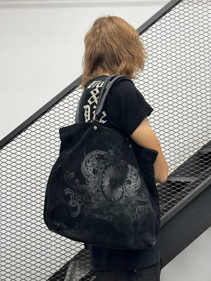 Versace Black Ornamental Baroque Suede Tote Bag wngdMtc 3
