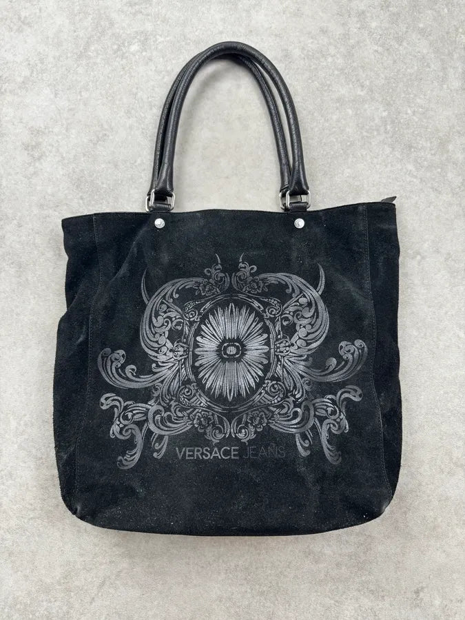 Versace Black Ornamental Baroque Suede Tote Bag wngdMtc 0