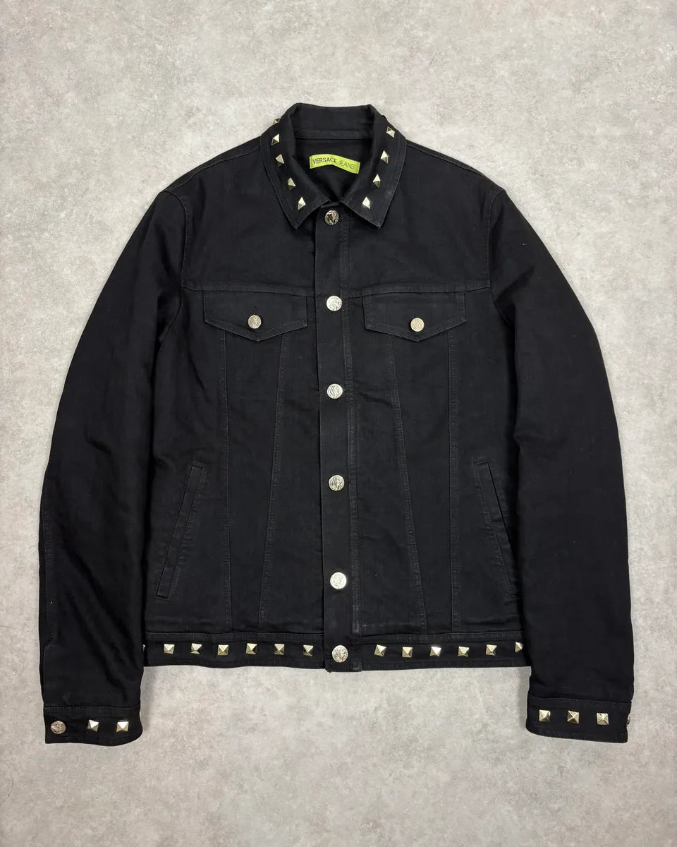 Versace Black Studded Embellished Trucker Jacket NxWUpRX 0