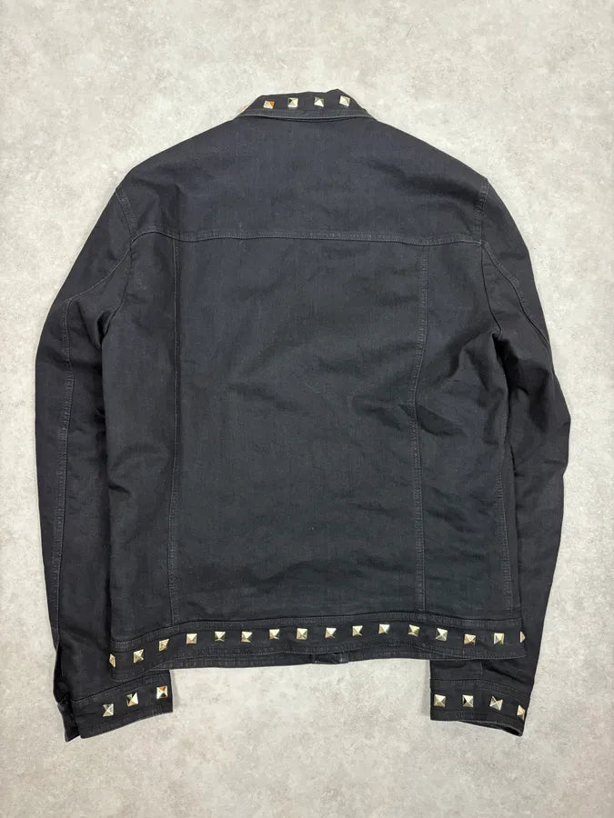 Versace Black Studded Embellished Trucker Jacket NxWUpRX 5
