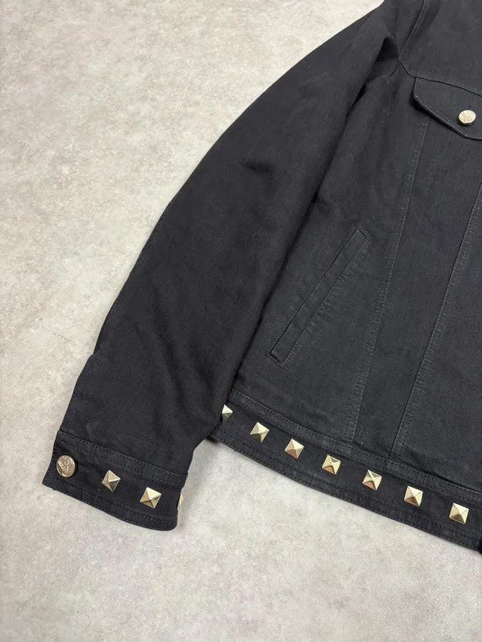 Versace Black Studded Embellished Trucker Jacket NxWUpRX 7