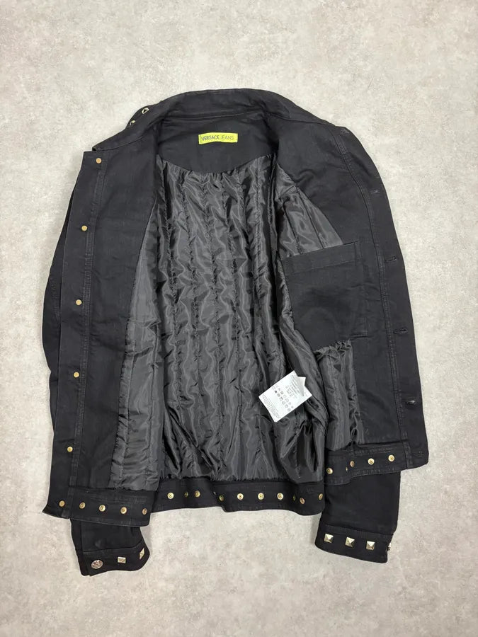 Versace Black Studded Embellished Trucker Jacket NxWUpRX 6